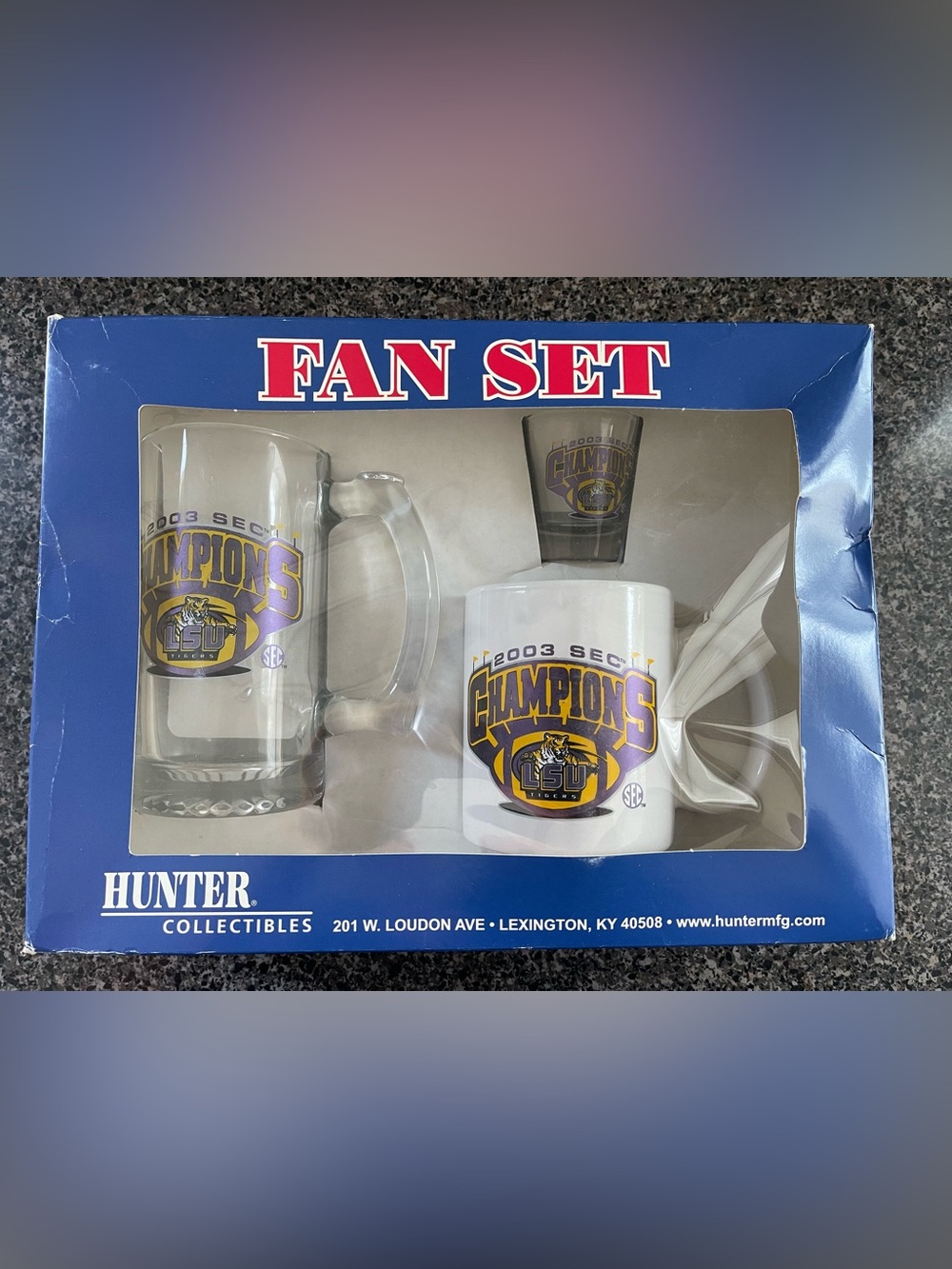 Hunter Collectibles LSU 2003 SEC Champions Fan Set Beer & Coffee Mug, Shot Glass